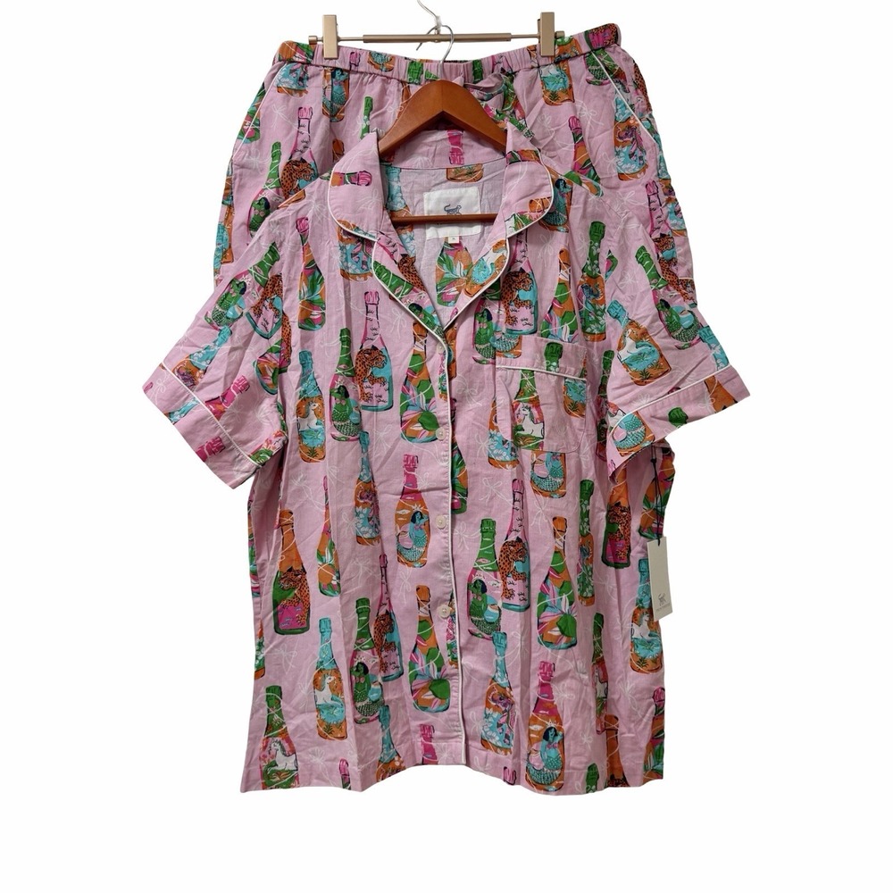 Print Fresh Womens Pop The Bubbly Organic Cotton Pajama PJ Set Size XL Pink NEW